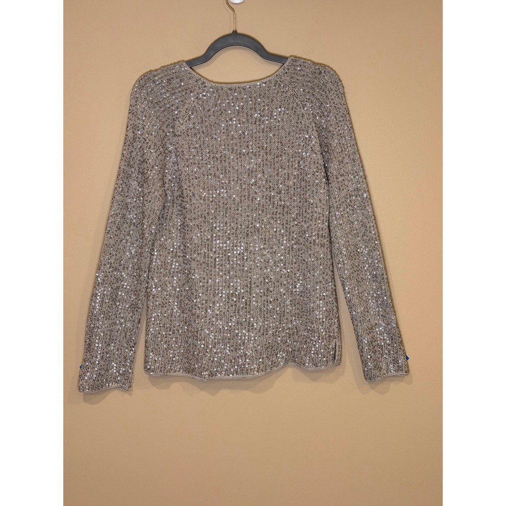 Sigrid Olsen Womens Sequin Linen Blend Sweater Pale Grey Large NWT Hand Knitted - Picture 5 of 9